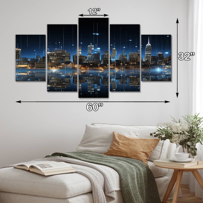 Designart "New York Futuristic Blueprint I" City New York Multipanel